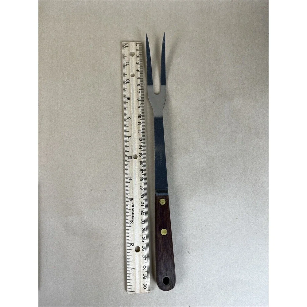 Vintage Robinson Knife Co USA Stainless Meat Carving Fork Wood Handle 12.25